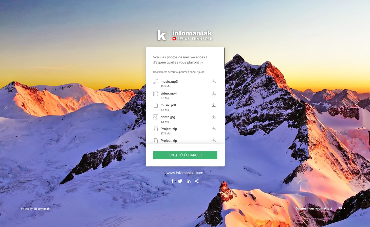 Swisstransfer Infomaniak - R&eacute;ception des fichiers